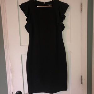 Tommy Hilfiger Black Ruffle-sleeve Scuba Dress- 10